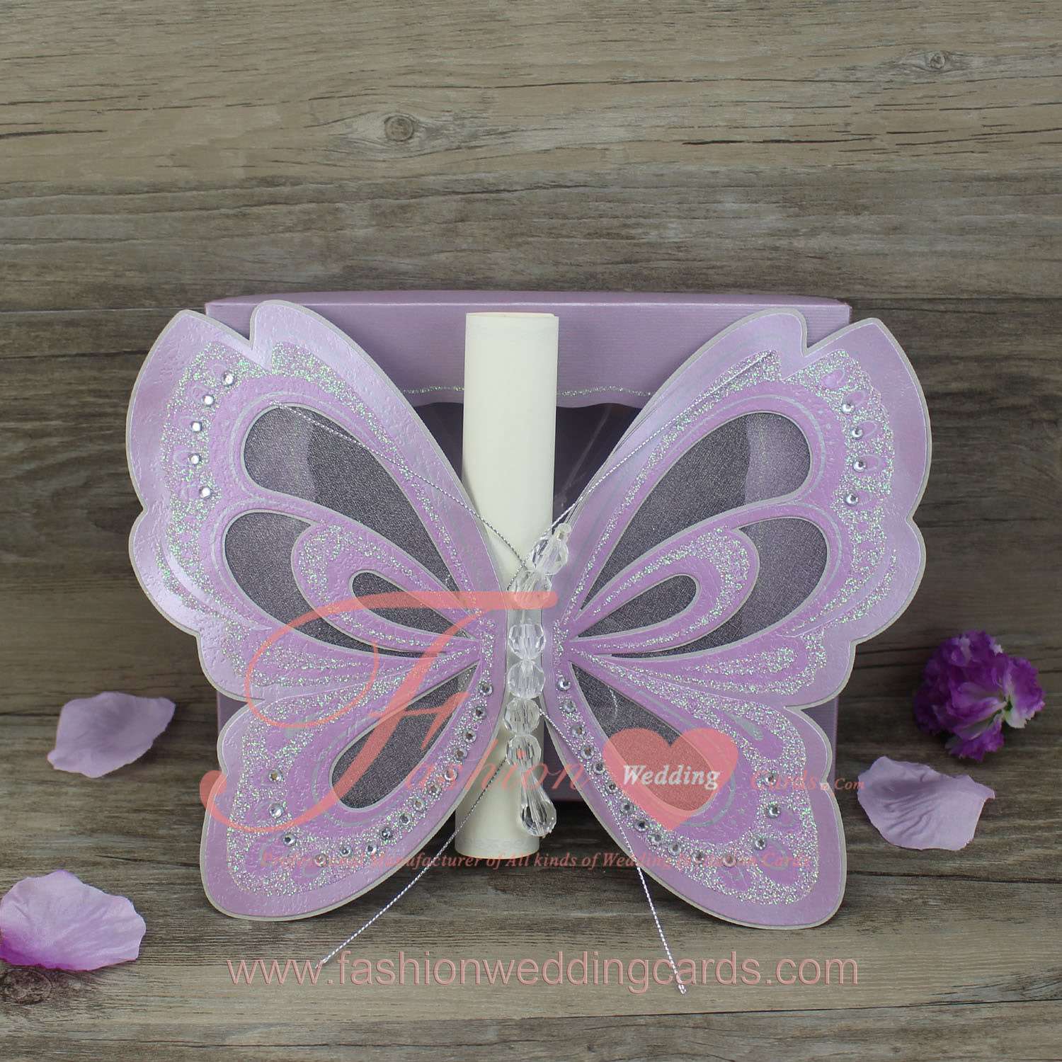 15pcs Butterfly Wedding Invitation Purple Card